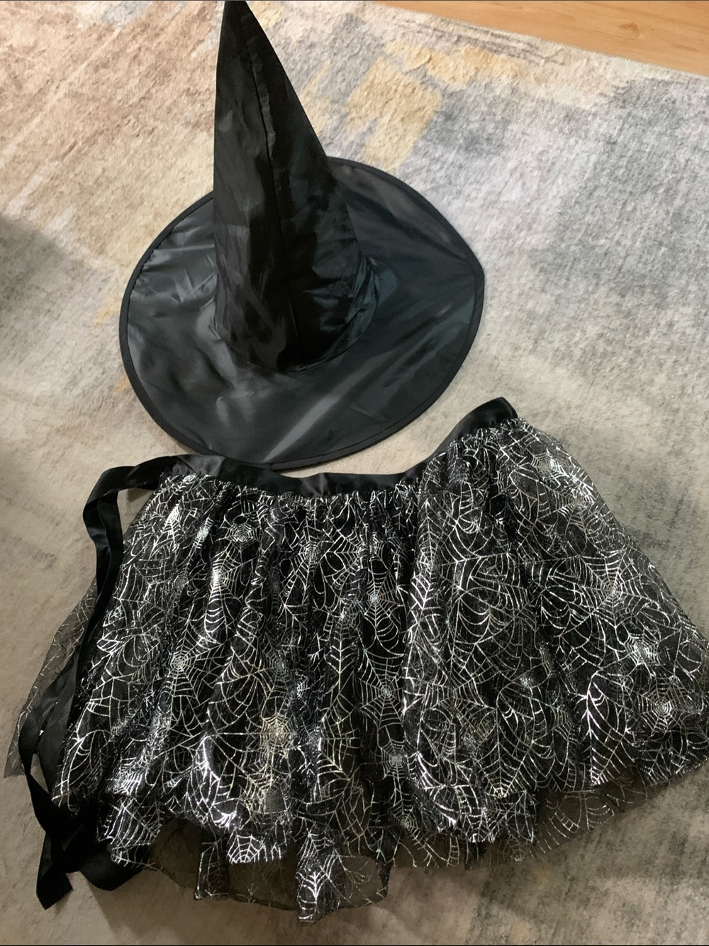 Black Witch Hat and Spiderweb Tulle Skirt